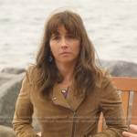 Judy’s beige suede moto jacket on Dead to Me