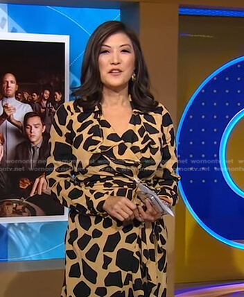 Juju’s black and beige printed wrap dress on Good Morning America
