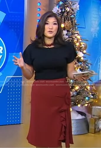 Juju Chang’s red ruffle skirt on Good Morning America