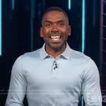 Justin’s blue long sleeve polo shirt on E! News