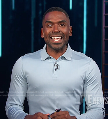 Justin’s blue long sleeve polo shirt on E! News