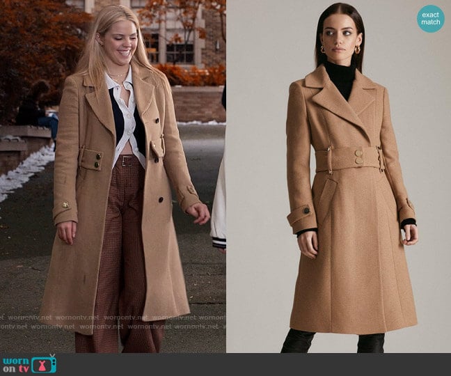 Karen Millen Italian Wool Mix Popper Detail Coat worn by Leighton Murray (Reneé Rapp) on The Sex Lives of College Girls