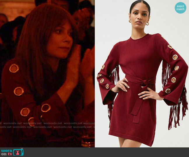 Karen Millen Eyelet And Fringe Detail Belted Knitted Dress worn by Nicolette Roman (Anna Friel) on Monarch
