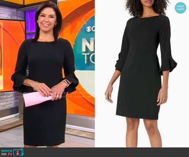 Karl Lagerfeld Paris Tulip Sleeve Crepe Dress worn by Meg Oliver on CBS Mornings