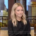 Kelly’s black tie neck blouse and pink skirt on Live with Kelly and Ryan
