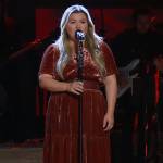 Kelly’s orange velvet maxi dress on The Kelly Clarkson Show