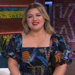 Kelly’s black printed square neck dress on The Kelly Clarkson Show