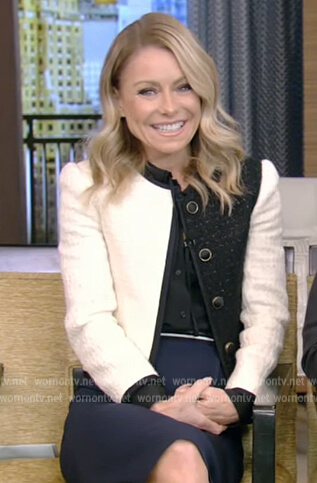 Kelly’s colorblock tweed jacket on Live with Kelly and Ryan