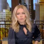 Kelly’s navy ruffle blouse and pencil skirt on Live with Kelly and Ryan