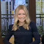 Kelly’s navy puff sleeve sweater on Live with Kelly and Ryan