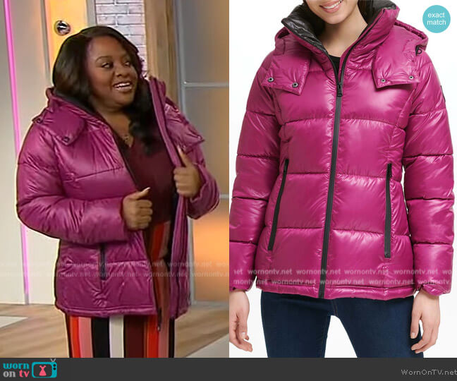 Kenneth Cole Magenta Cire Hooded Puffer Jacket worn by Sherri Shepherd on Sherri
