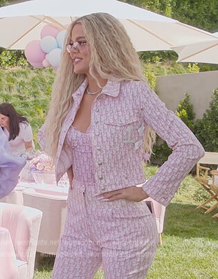 Khloe’s pink denim logo jacket and top on The Kardashians