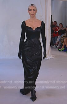 Kim’s black sweetheart maxi dress on The Kardashians