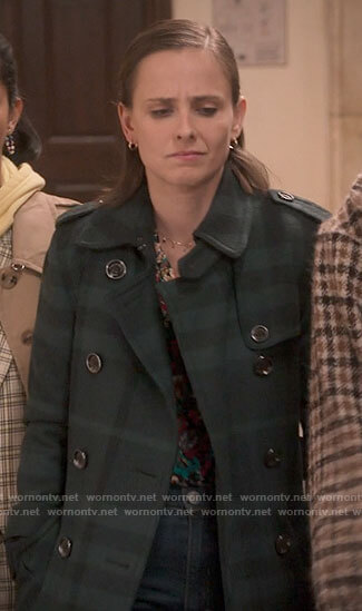 Kimberly’s plaid coat on The Sex Lives of College Girls