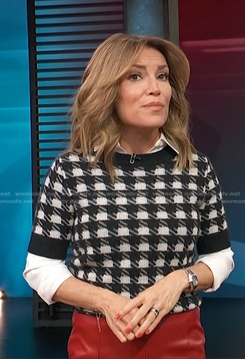 Kit’s black check short sleeve sweater on Access Hollywood