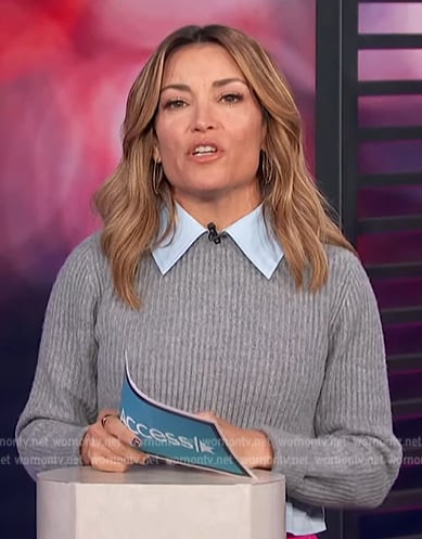 Kit’s grey ribbed mixed media sweater on Access Daily