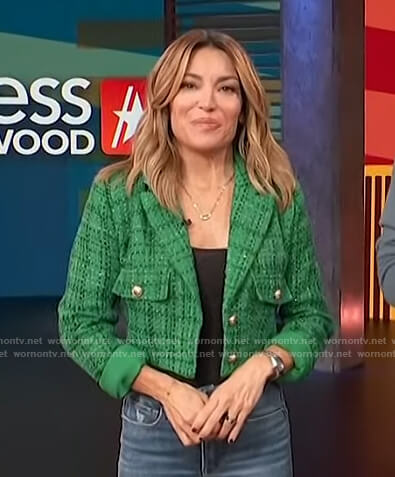 Kit’s green cropped tweed blazer on Access Hollywood