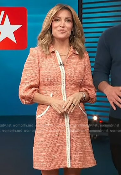 Kit’s orange tweed mini dress on Access Hollywood