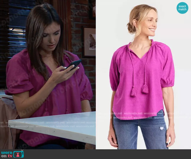 Knox Rose Puff Elbow Sleeve Top worn by Willow Tait (Katelyn MacMullen) on General Hospital