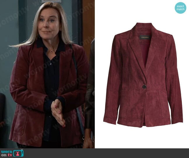 Kobi Halperin Keren Suede Blazer worn by Laura Collins (Genie Francis) on General Hospital