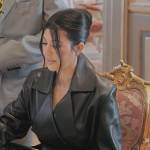 Kourtney’s black leather coat on The Kardashians
