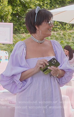 Kris’s lilac’s smocked square neck dress on The Kardashians