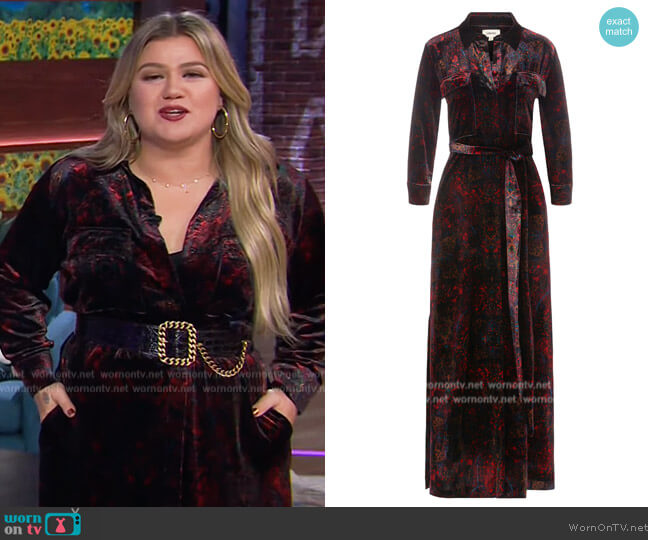 L'Agence Cameron Velvet Shirt Dress worn by Kelly Clarkson on The Kelly Clarkson Show