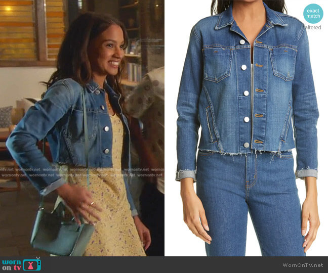 L'Agence Janelle Raw Cut Slim Denim Jacket worn by May Grant (Corinne Massiah) on 9-1-1