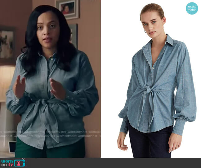 LAUREN Ralph Lauren Tie Front Chambray Shirt worn by Darla (Bianca Lawson) on Queen Sugar