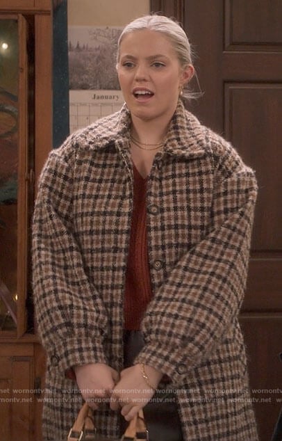 Leighton’s checked coat on The Sex Lives of College Girls