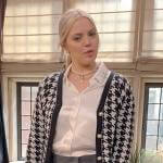 Leighton’s white embellished collar shirt and grey mini skirt on The Sex Lives of College Girls