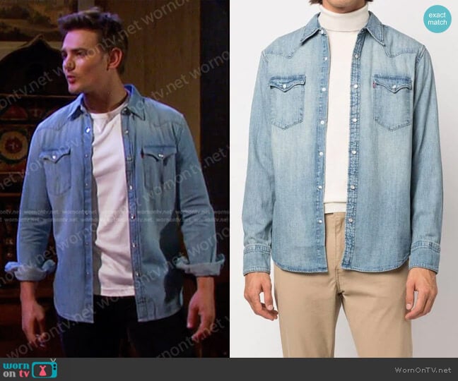 Levi's Barstow Western Denim Shirt worn by Johnny DiMera (Carson Boatman) on Days of our Lives