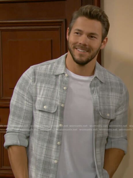 Liam’s grey plaid shirt on The Bold and the Beautiful