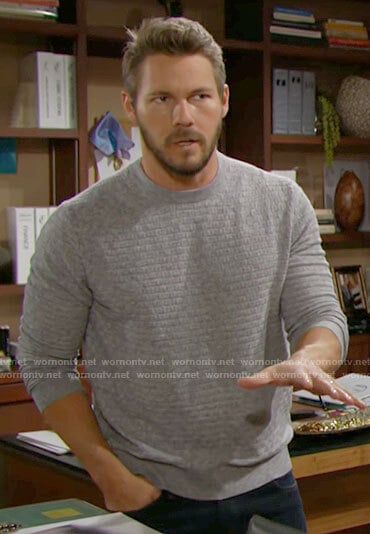 Liam’s grey textured sweater on The Bold and the Beautiful