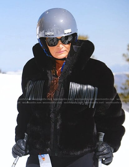 lisa’s black fringed jacket and skit pants on The Real Housewives of Salt Lake City