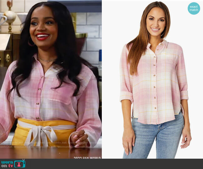 Lucky Brand Plaid Boyfriend Shirt in Pink Plaid worn by Randi (Kyla Pratt) on Call Me Kat