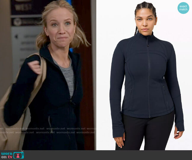 Lululemon Define Jacket in True Navy worn by Hannah Asher (Jessy Schram) on Chicago Med