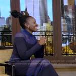 Lupita’s blue mesh panel dress on Live with Kelly and Ryan
