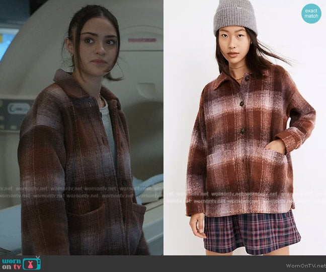 Madewell Brushed Plaid Knit Shirt Jacket worn by Olive Stone (Luna Blaise) on Manifest
