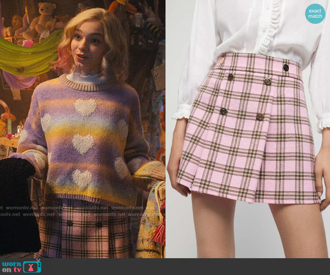 Maje Checked Pleated Skirt worn by Enid Sinclair (Emma Myers) on Wednesday