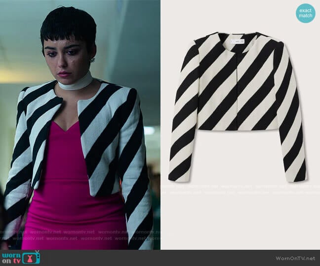 Mango Striped cotton jacket worn by Ari Blanco (Carla Diaz) on Elite