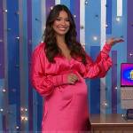 Manuela’s pink satin maternity maxi dress on The Price is Right