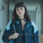 Mencia’s blue colorblock denim jacket and skirt on Elite