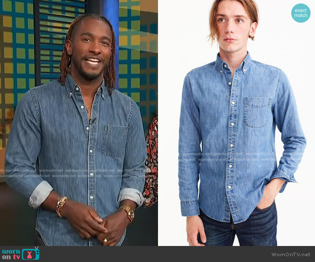 J. Crew Midweight Denim Workshirt worn by Scott Evans on Access Hollywood