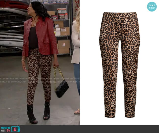 MICHAEL Michael Kors Leopard-Print Cropped Ponte Pants worn by Tina Butler (Tichina Arnold) on The Neighborhood
