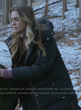 Michaela’s black hooded puffer coat on Manifest