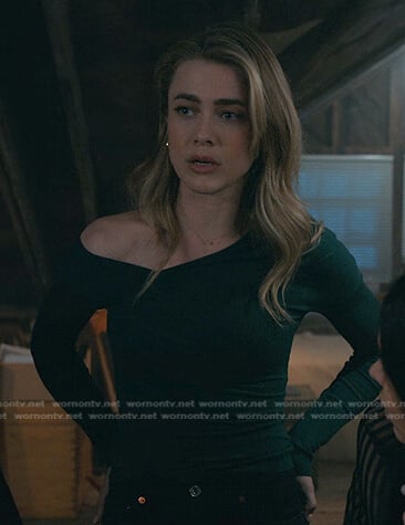 Michaela’s green one off-shoulder top on Manifest