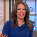Michelle Miller’s blue cowl neck dress on CBS Mornings