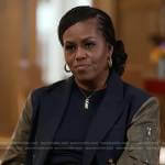 Michelle Obama’s navy mixed media blazer and pants on Good Morning America