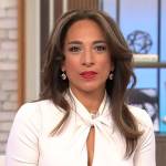 Michelle Miller’s white twist neck keyhole dress on CBS Mornings